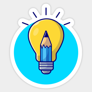 Lamp With Pencil Cartoon Vector Icon Illustration Sticker